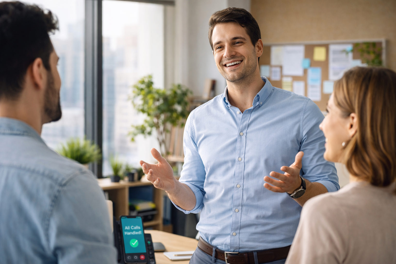 A business team speaking with a sales representative